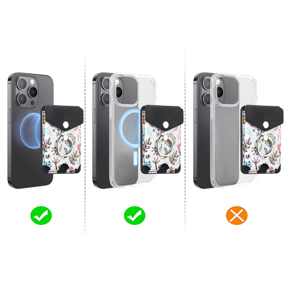 Magnetische MagSafe Wallet Kreditkarten Halterung mit Finger Griff Ring Halterung   Druckknopfverschluss - Schwarz