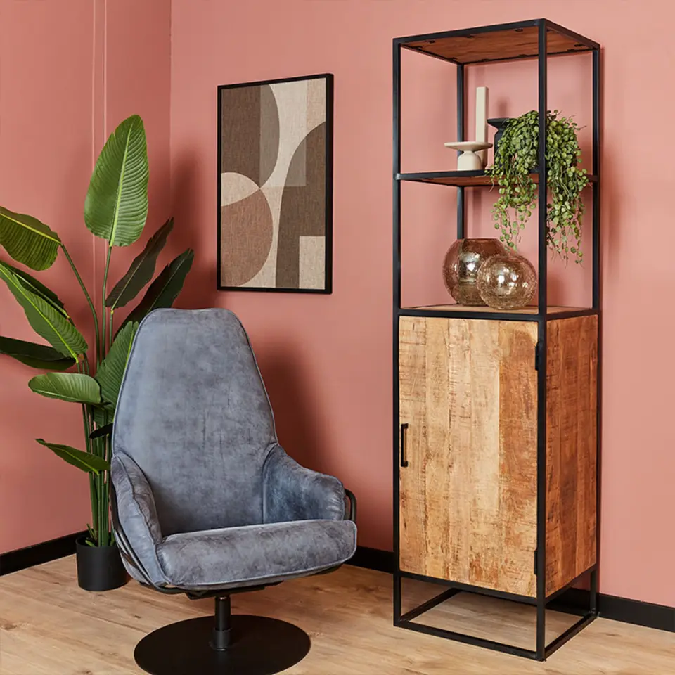 Furndea Morada boekenkast industrieel 1-deurs - 45x55x200 cm