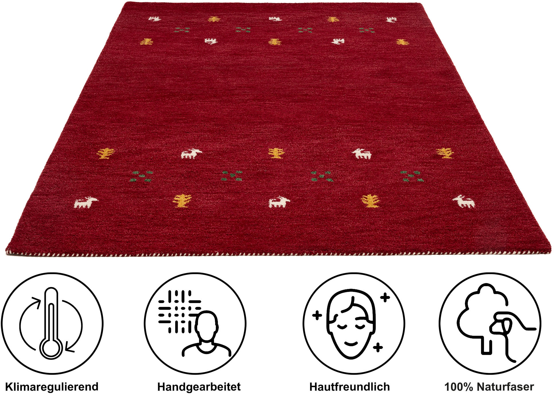 THEKO Wollteppich »Gabbeh Motiv, Handgefertigt, Teppich, Tiermotiv,  reine Wolle« rechteckig 14 mm Höhe reine Wolle, handgewebt, Wohnzimmer, Schlafzimmer, Esszimmer