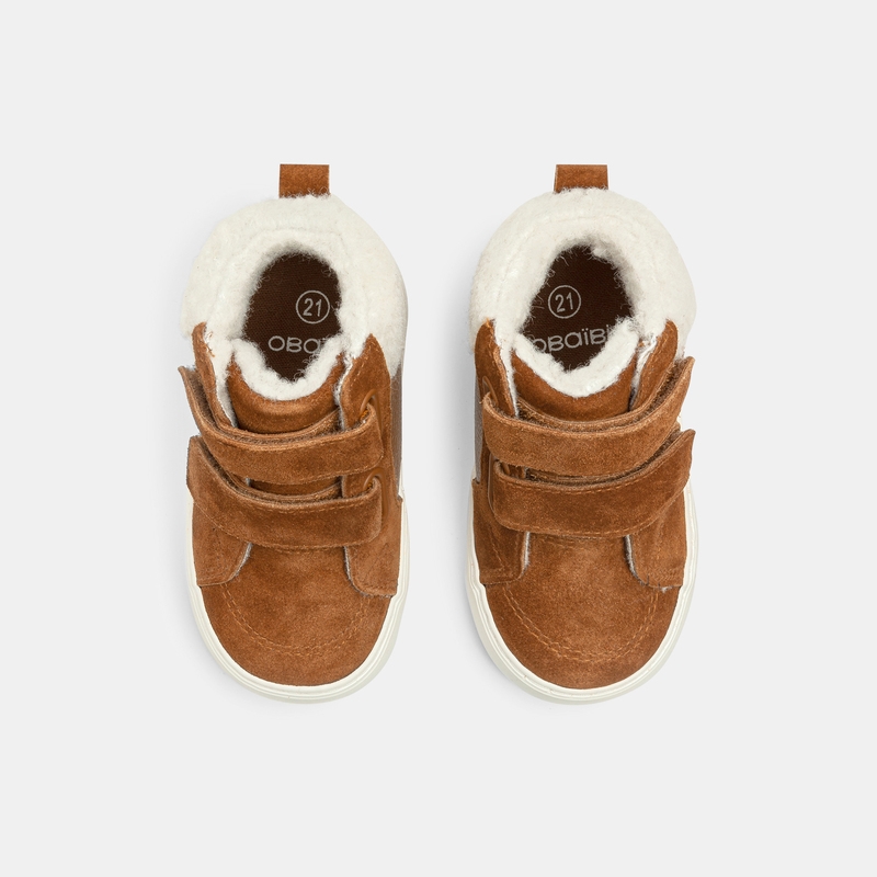 Basket montante fourrée à scratchs beige bébé garçon