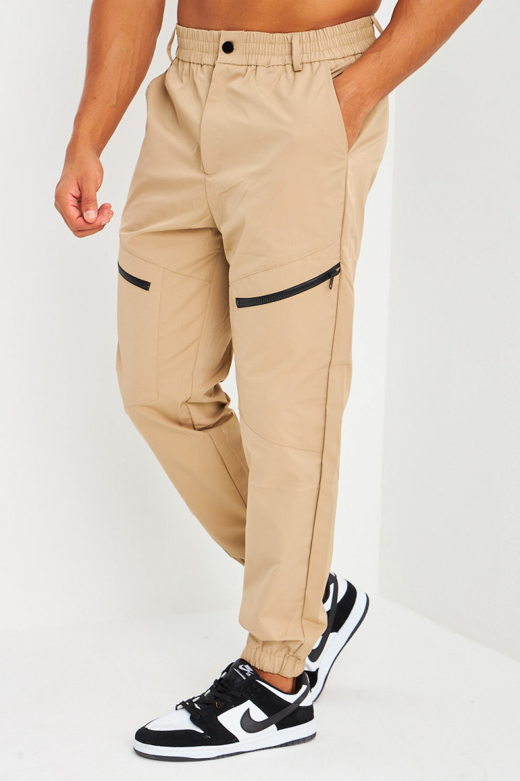 Pantalon de jogging beige foncé zippé
