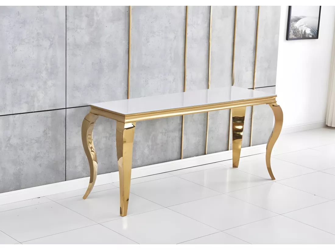 Console Baroque Gold verre Blanc 110x50x85 cm