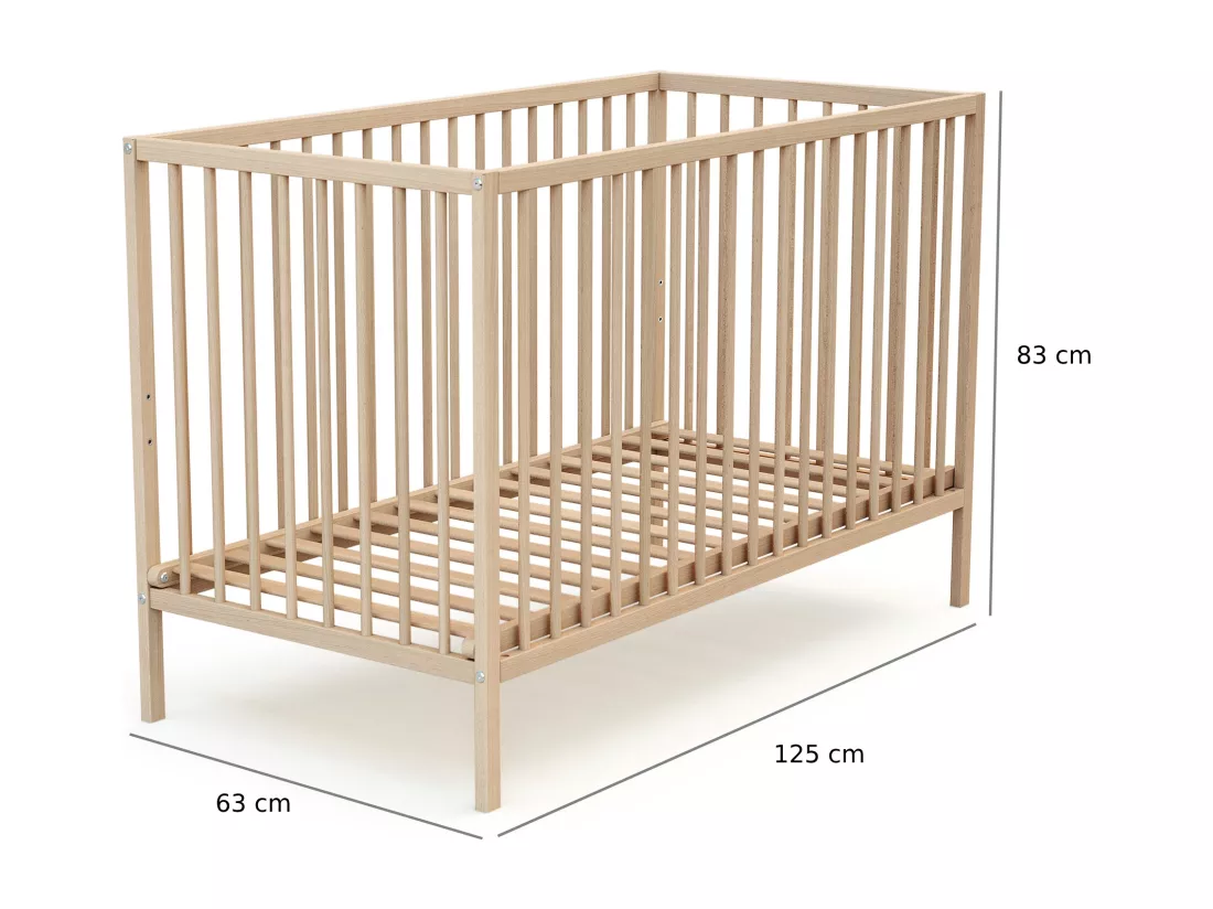Lit bébé en bois - Hêtre brut - 60 x 120 cm