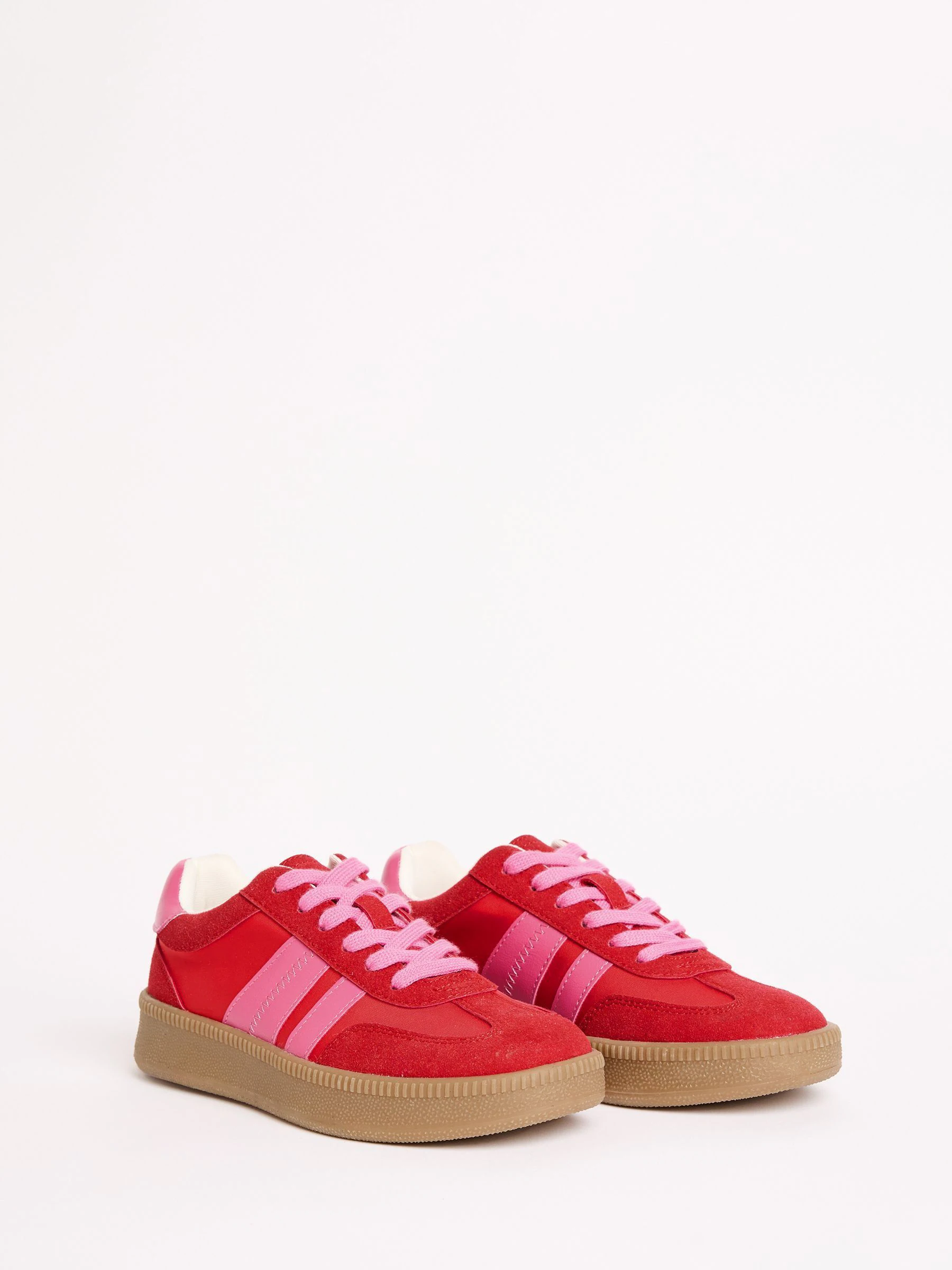 Rood/roze - Friends Like These retro sportschoenen met veters en rubberen zool