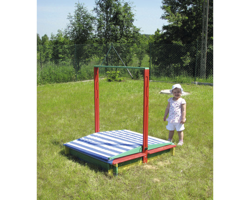 Zandbak met verstelbaar dak, dobar 120 x 120 x 120 cm, hout, veelkleurig, rechthoekig, randbescherming