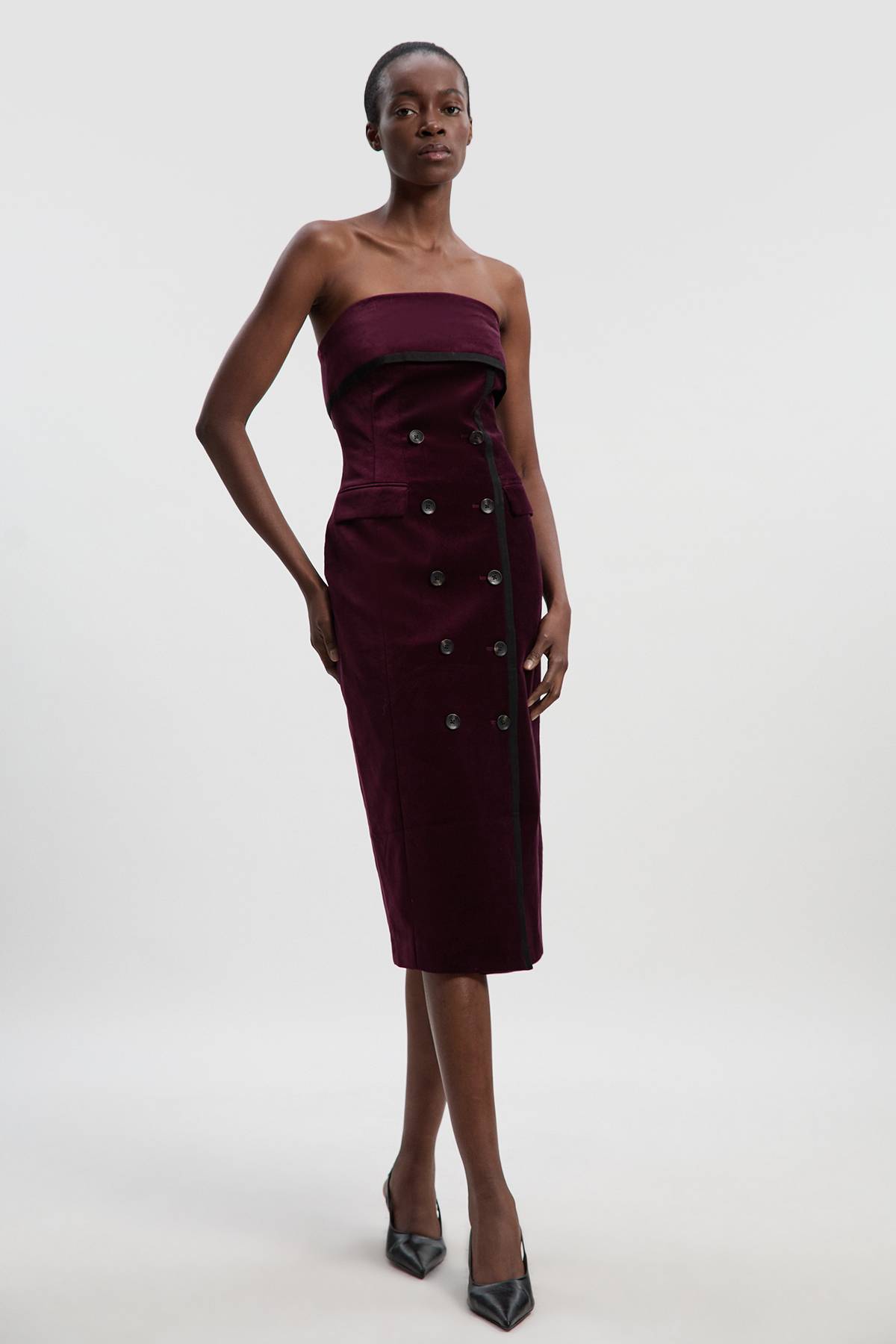 KarenMillen Robe Midi Ajustée Bandeau en Velours Gros-Grain