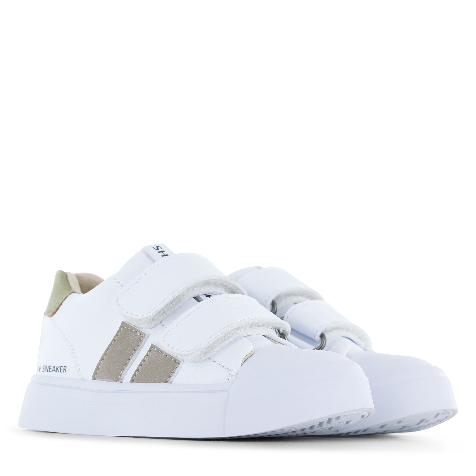 Shoesme witte sneaker met taupe stripings Microfiber leer | Jongens schoene