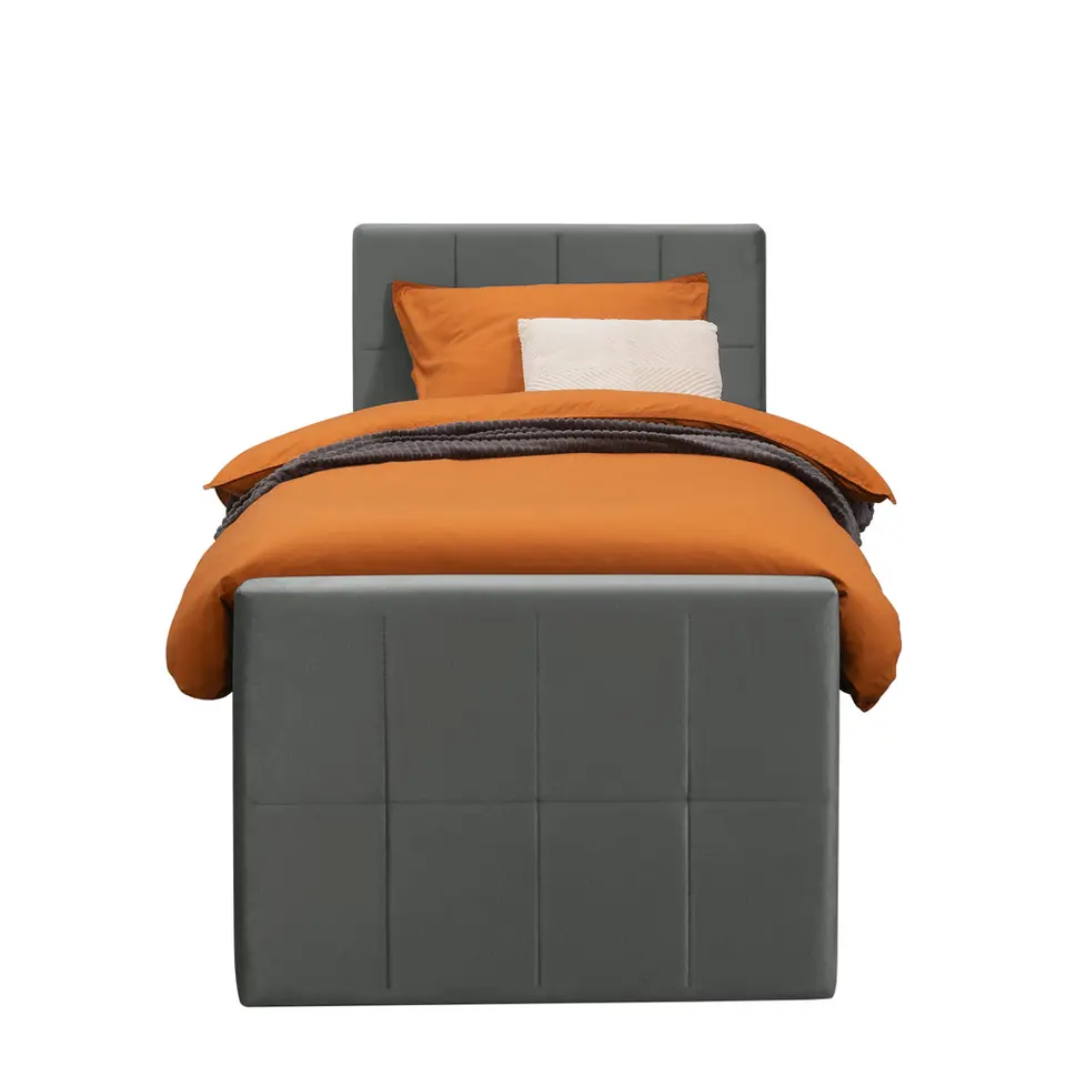 Boxspring met voetbord Liv geblokt - grijs - 90x200 cm - slanke poot