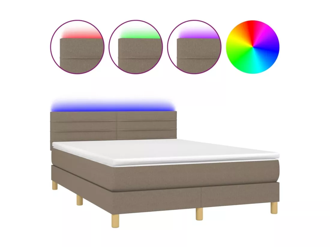 Sommier tapissier avec matelas et LED Taupe 140x190 cm Tissu