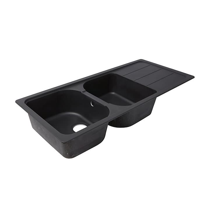 Évier en composite de quartz noir 2 bacs à encastrer Arber