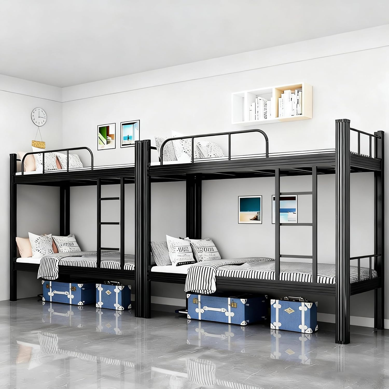 Hochbett 100x200 Bettgestell Metallbett Doppelstockbett Erwachsene Etagenbett Stockbett mit Leiter und Bettgestell Robustes Doppelstockbett aus Stahl für Jugendliche und Erwachsene (Black, 100x200cm)