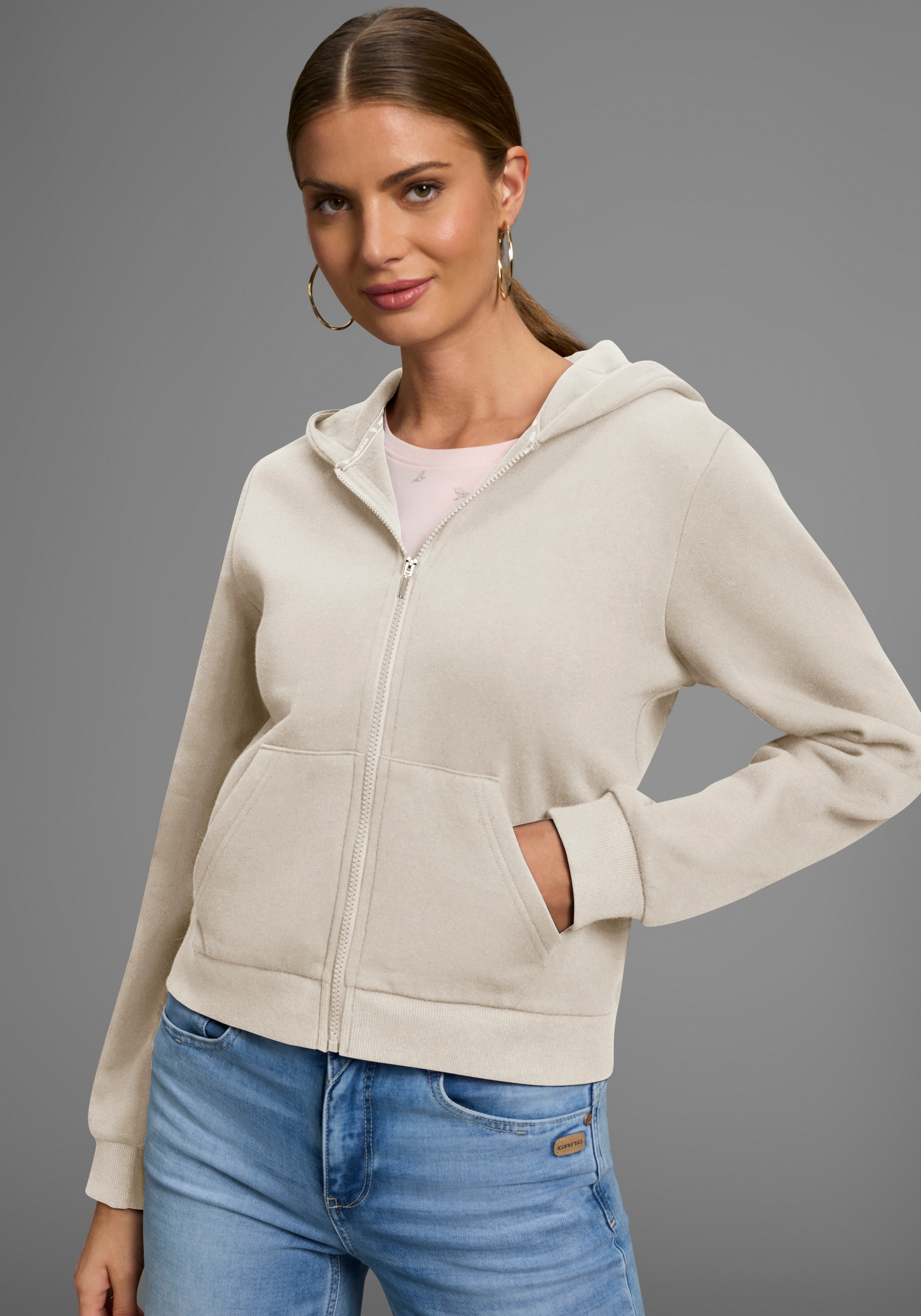 DELMAO Kapuzensweatjacke , mit Reissverschluss, Kapuze & Kängurutasche