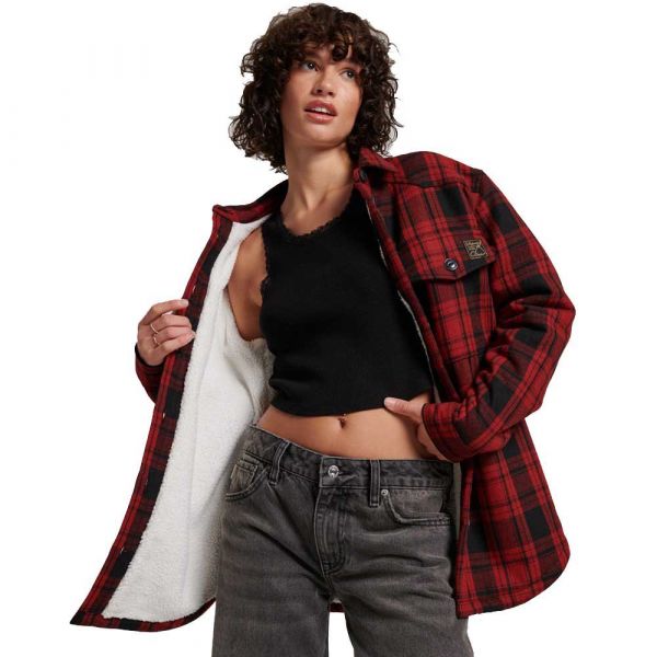 Superdry Vintage Borg Check Overshirt Shirt Vermelho M Mulher