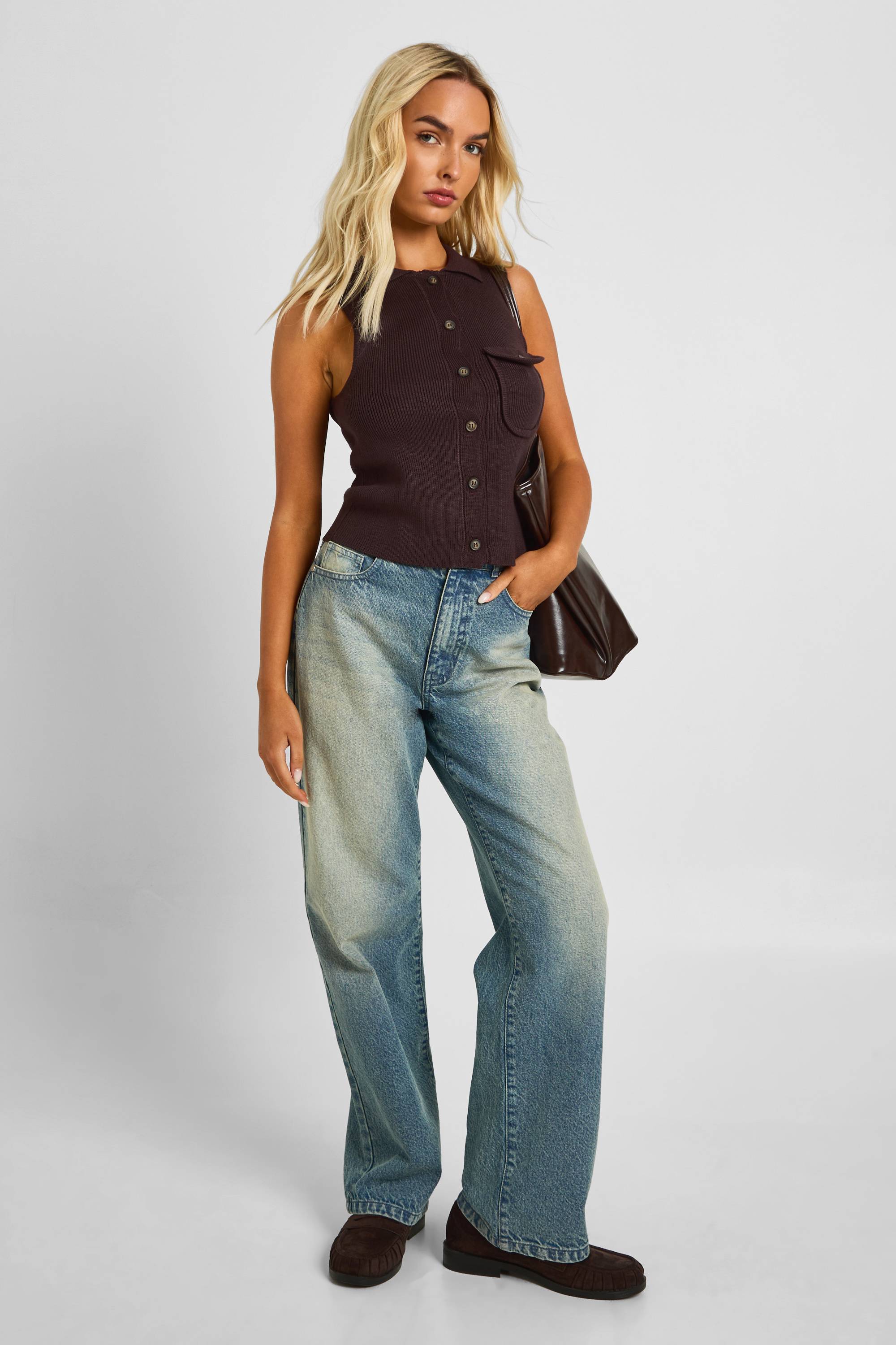 boohoo Gilet tricoté premium à côtes épaisses et détails de poche