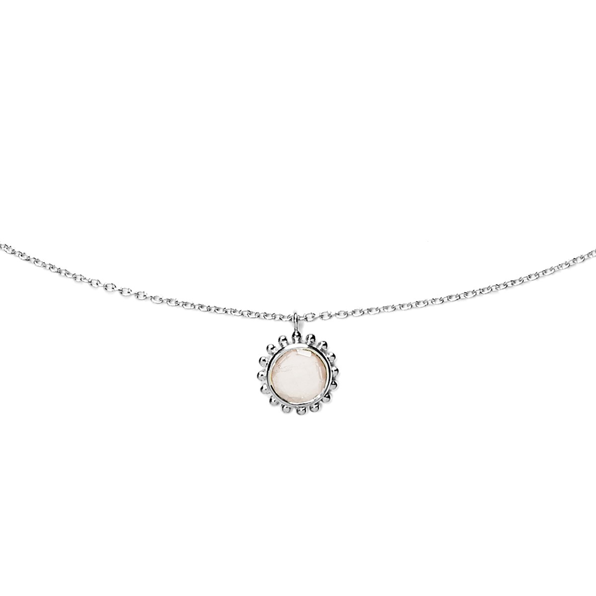 Collier Surya Grand Soleil et Quartz Rose