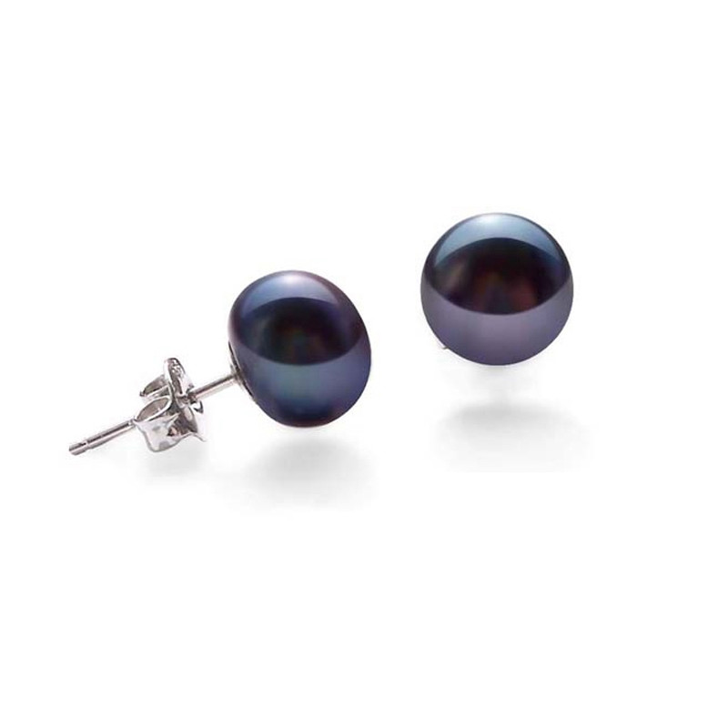 Parure Collier et Boucles d'Oreilles Perles de culture Noir et Argent 925