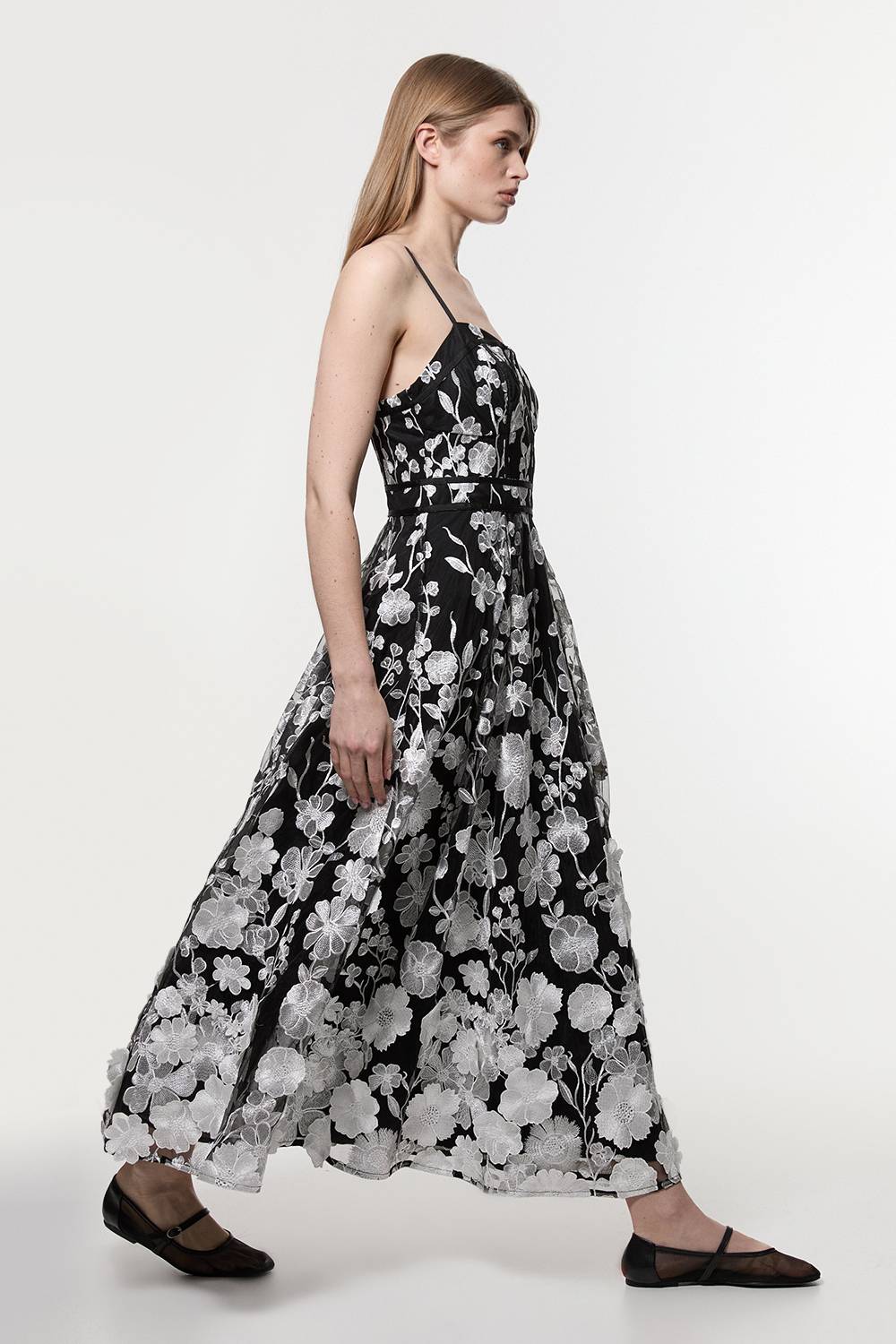KarenMillen Robe midi tissée avec détail corset en appliques florales