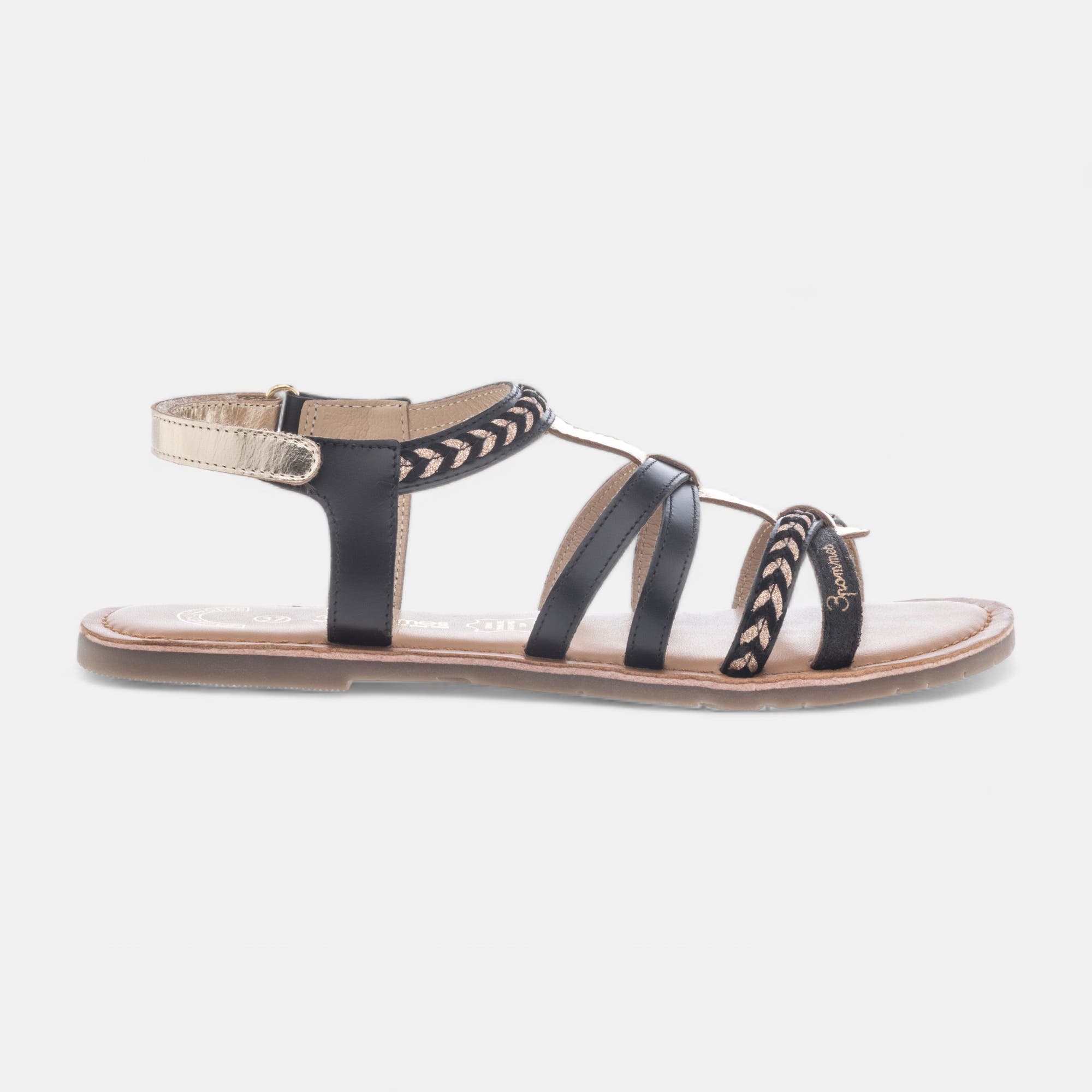 Nu-pieds Fille en cuir noir