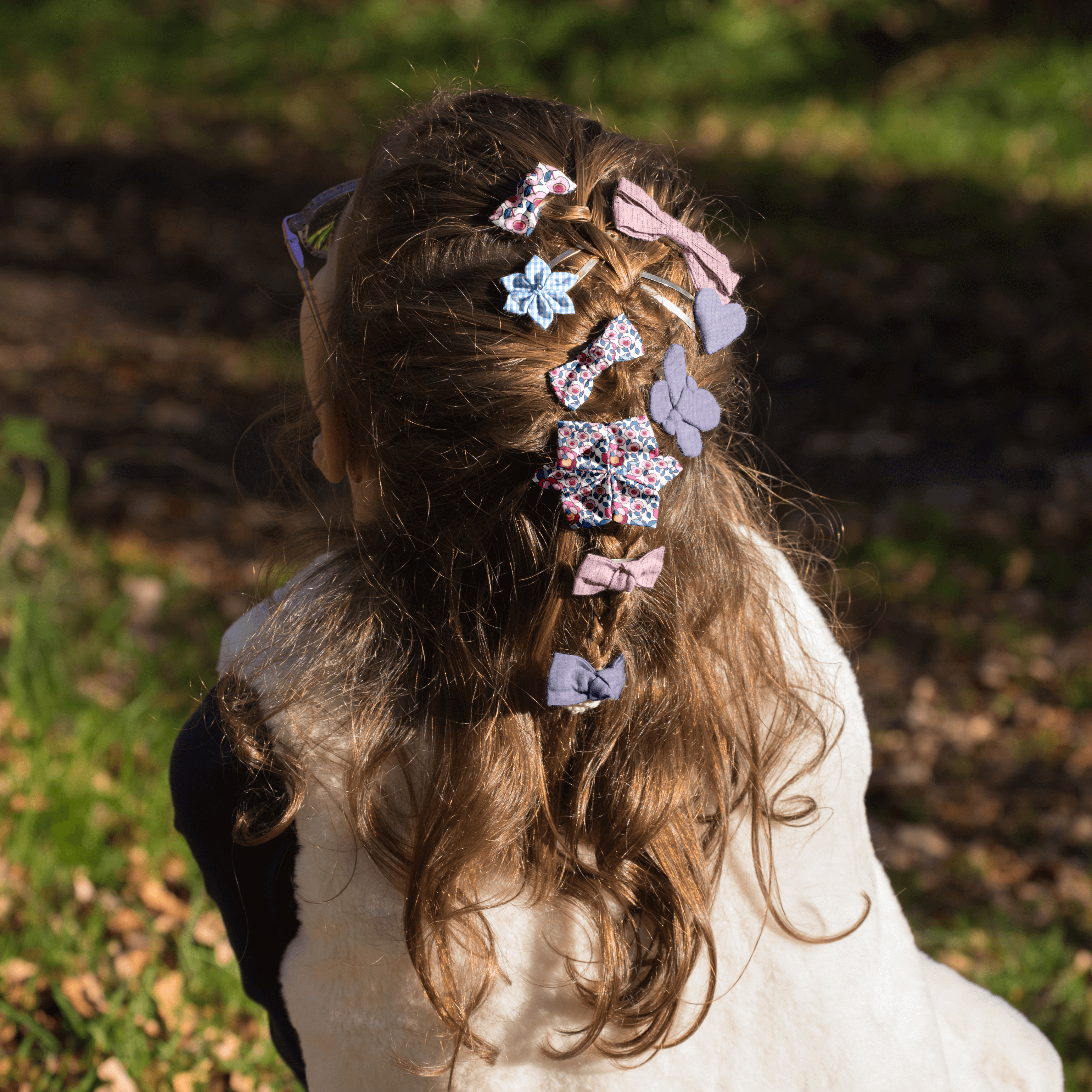 Barrette Clic-Clac Fleur Étoile Vichy Ciel