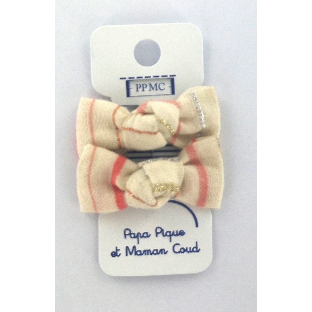 Barrettes Clic-Clac Petits Noeuds Rayé Rose Argent