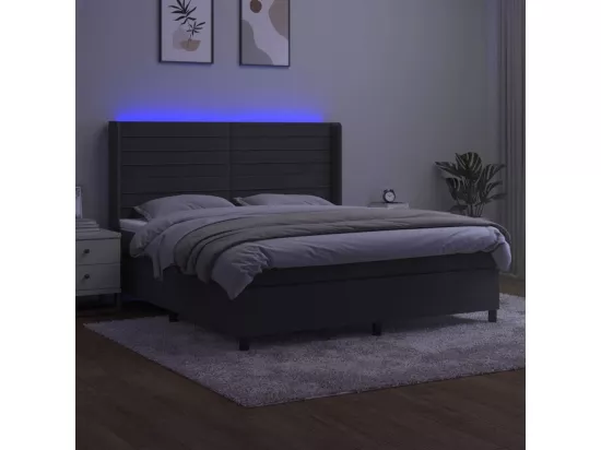 Sommier tapissier matelas et LED Gris foncé 180x200 cm Velours