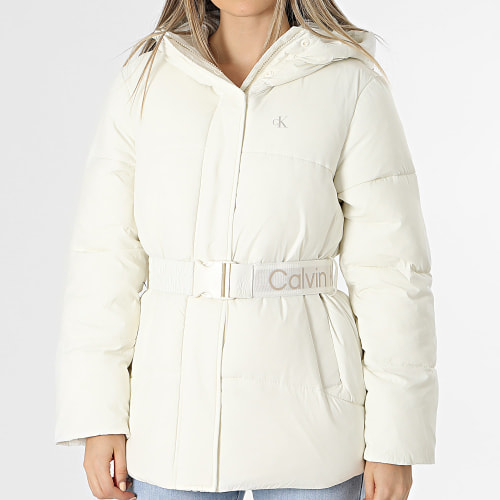 Doudoune Capuche Femme Logo Belt Short Puffer 1896 Blanc