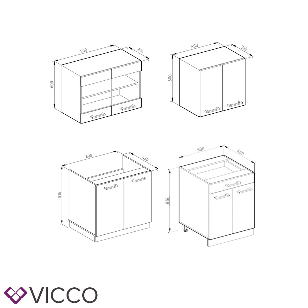 VICCO Küchenzeile SINGLE Einbauküche 140 cm Küche Rot Bordeaux Hochglanz R-LINE