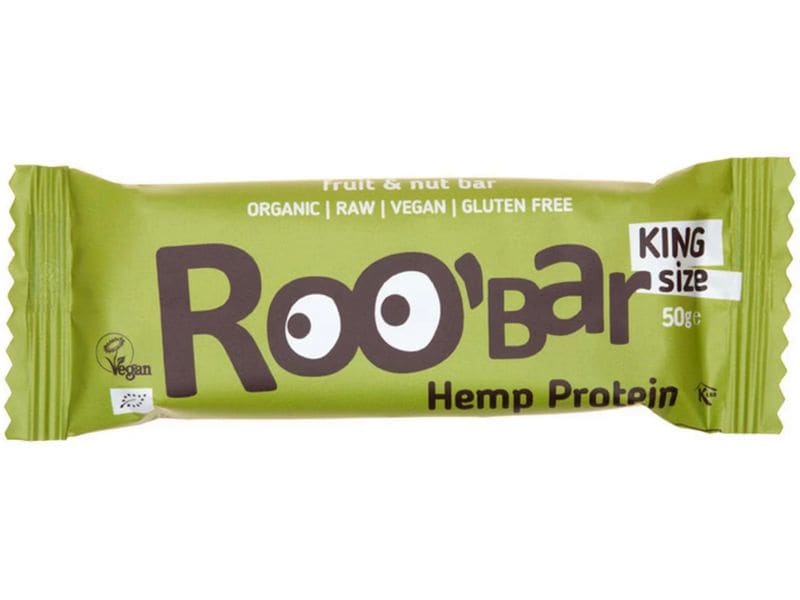 Roobar Rohkostriegel Hanf Protein 16 x 50 g Bio-Riegel auf Basis von Datteln und Mandeln