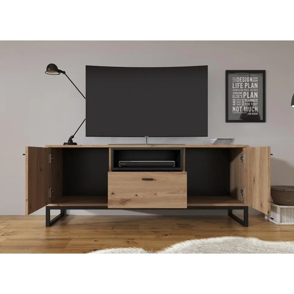 Meubella - TV-Meubel Ozzy - Eiken - Zwart - 135 cm