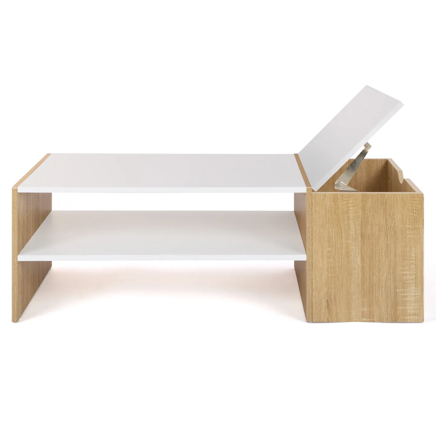 Table basse bar contemporaine IZIA avec coffre bois et plateaux blancs
