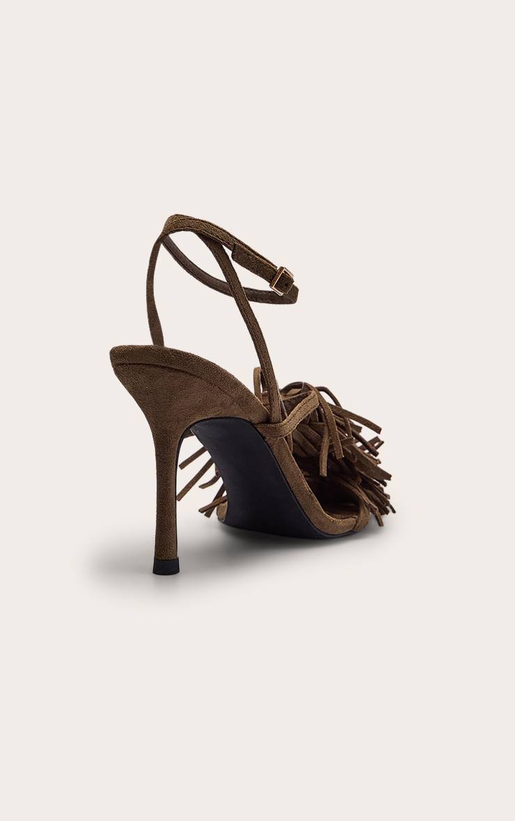 Kaki Sandales À Talons Avec Franges