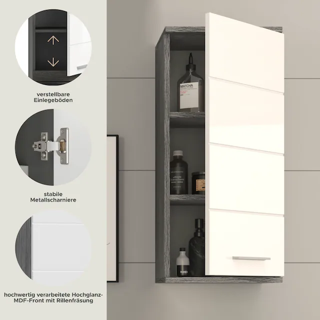 welltime Hängeschrank »LUCCA, TOPSELLER!, Breite 35cm, 1 Tür (TA wechselbar), 2 Einlegeböden« Badmöbel, Badschrank, Schrank, Wandschrank, Bad, Badezimmer