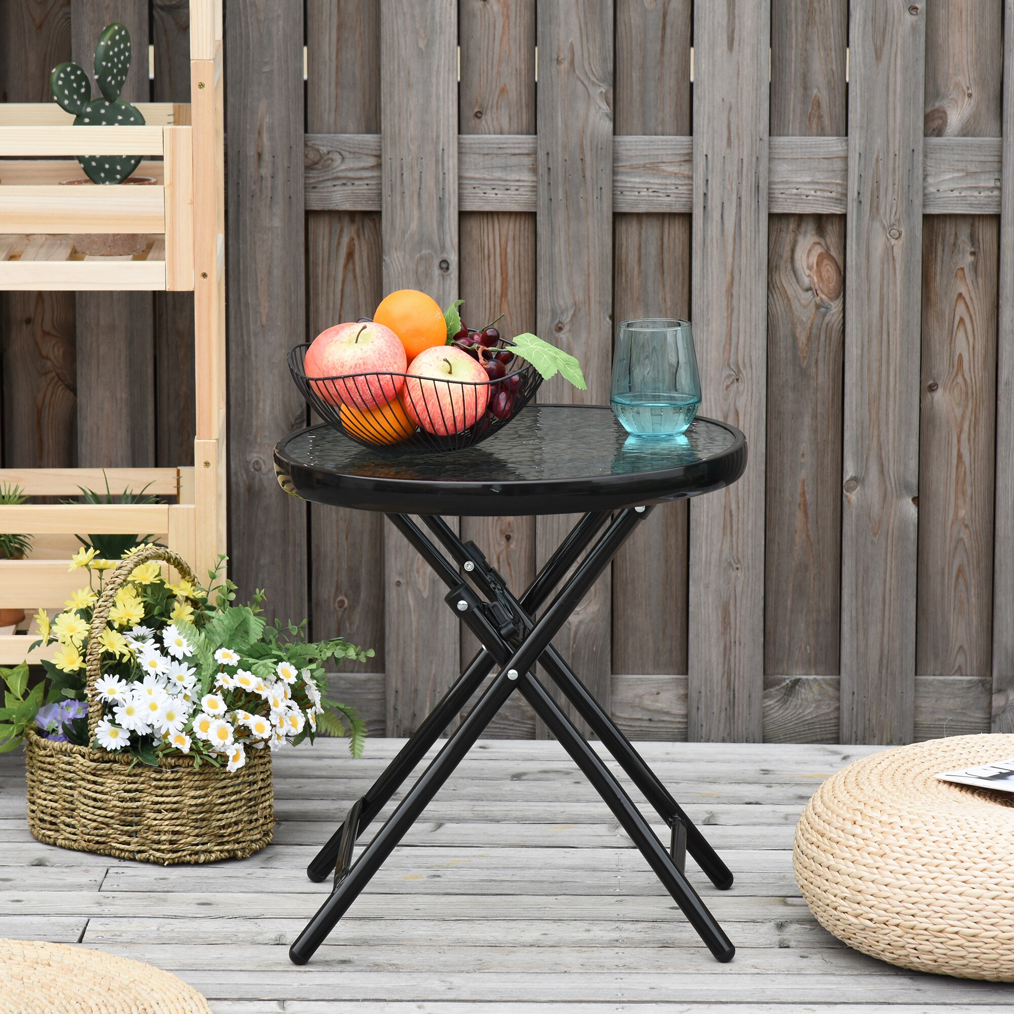Outsunny Gartentisch klappbar transparent/schwarz Ø45 x 50H cm