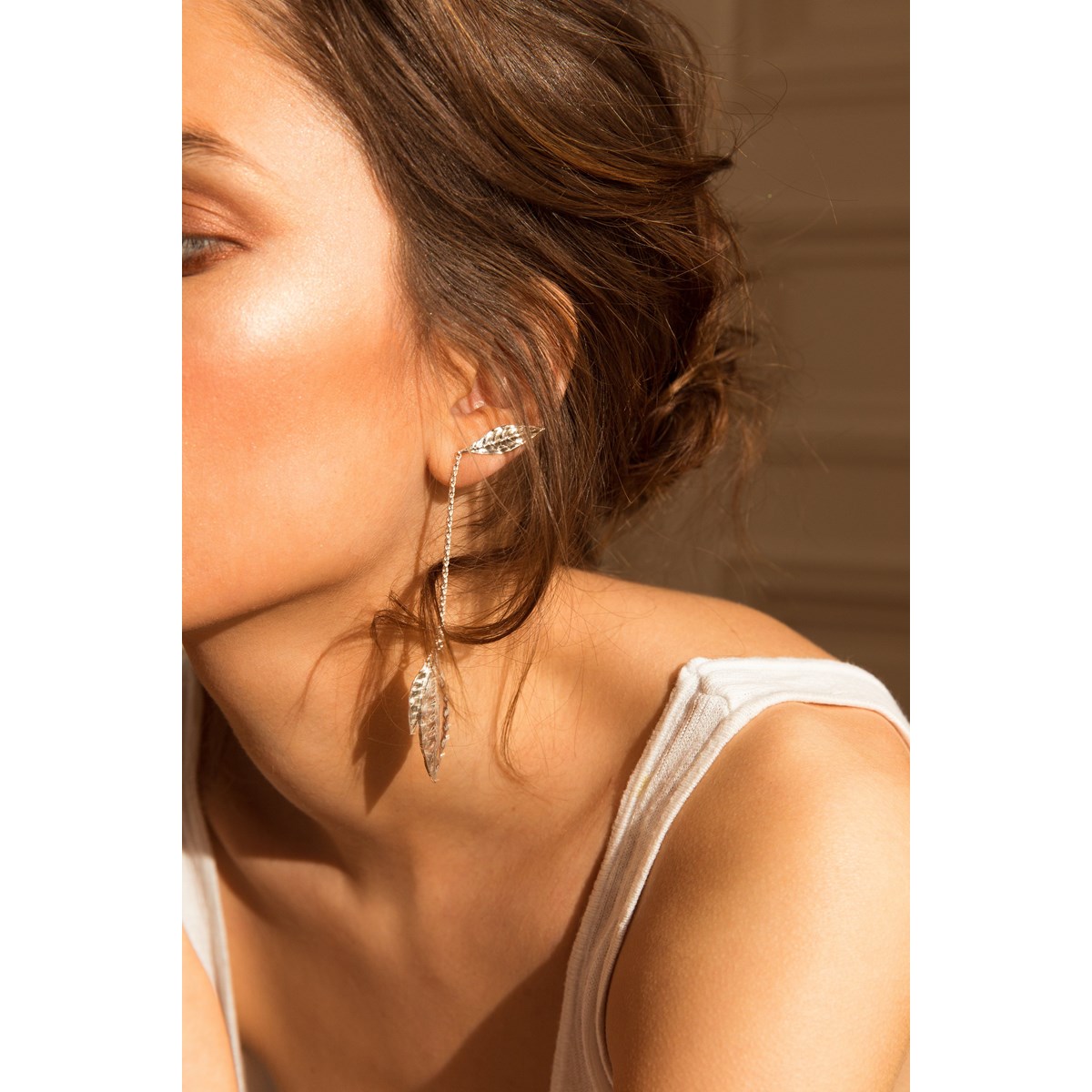 boucles d'oreilles pendantes feuilles plaqué argent - THALIE
