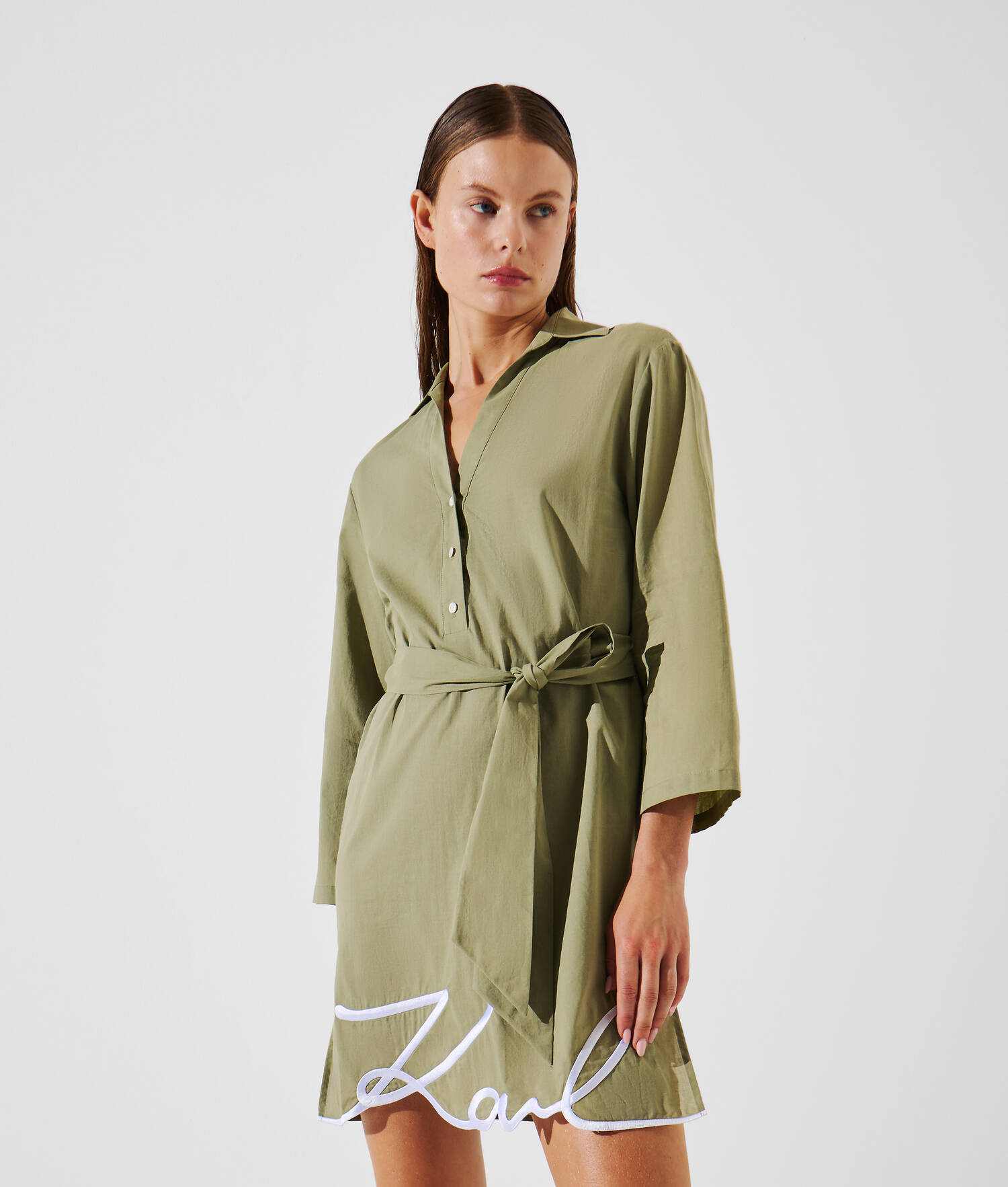 ROBE-CHEMISE DE PLAGE K/SIGNATURE - Vert d'huile