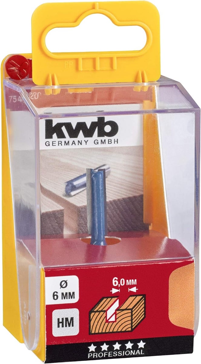 kwb HM sleuffrees Professional (voor hout, Ø 6 mm, werklengte 20 mm, schacht 8 mm, geschikt voor alle gangbare handfreesmachines), blauw/grijs