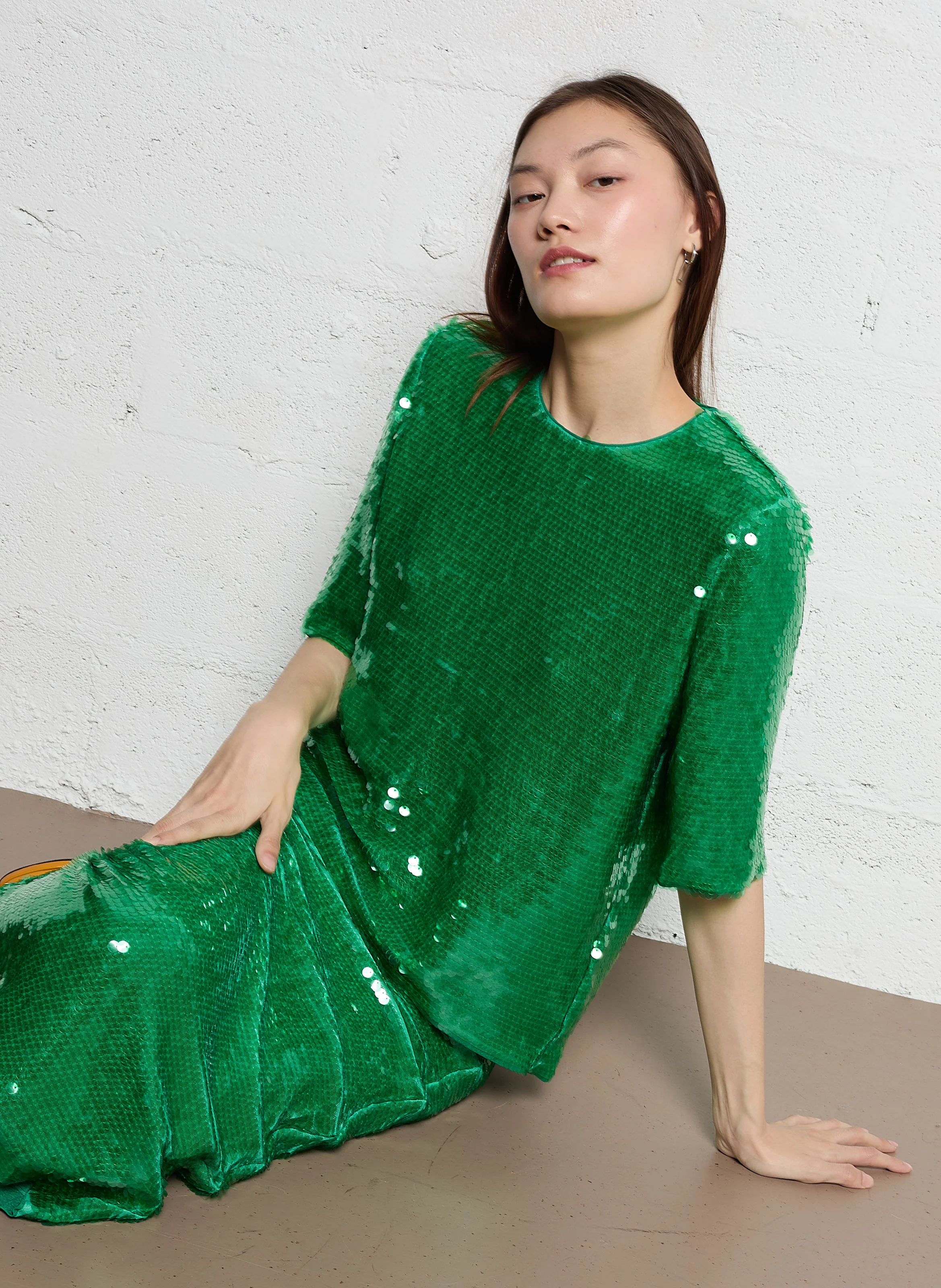 TALMY - Top droit col rond en sequins | Vert