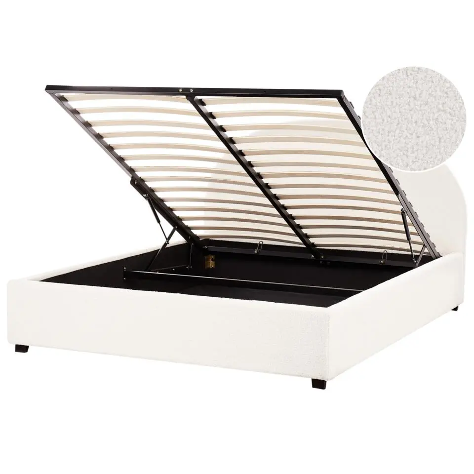 VAUCLUSE - Bed met opbergruimte - Gebroken wit - 160 x 200 cm - Bouclé