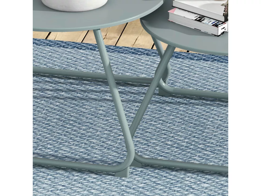Lot de 2 tables basses gigognes de jardin métal époxy bleu