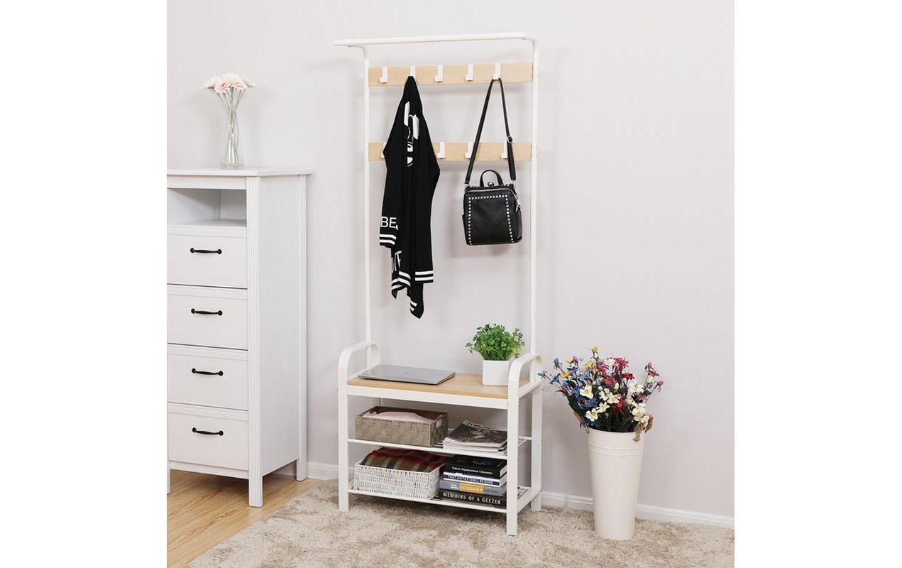 Garderobe mit Schuhablage 183 cm, Nature/WeissKleiderständer mit Sitzbank