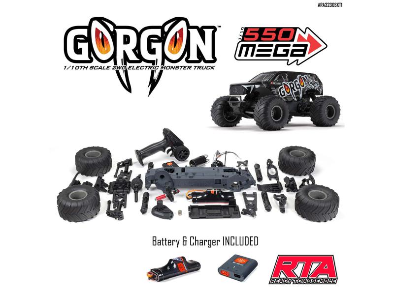 Arrma Monster Truck Gorgon MEGA 550 RWD Schwarz, Bausatz, 1 2WD Monstertruck mit Heckantrieb – Bausatz mit Elektronik & Akku