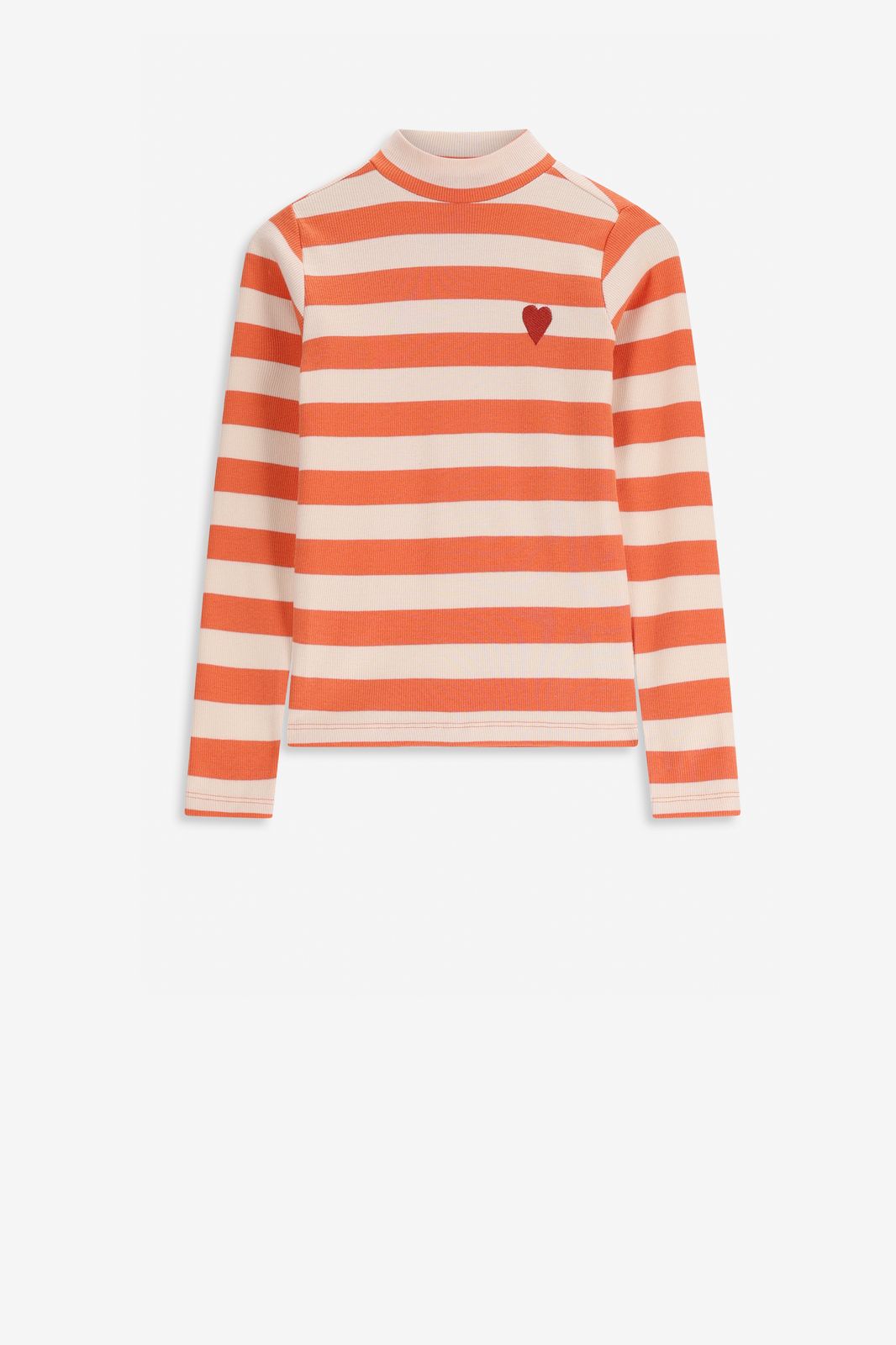 Oranje gestreept longsleeve t-shirt met mock hals
