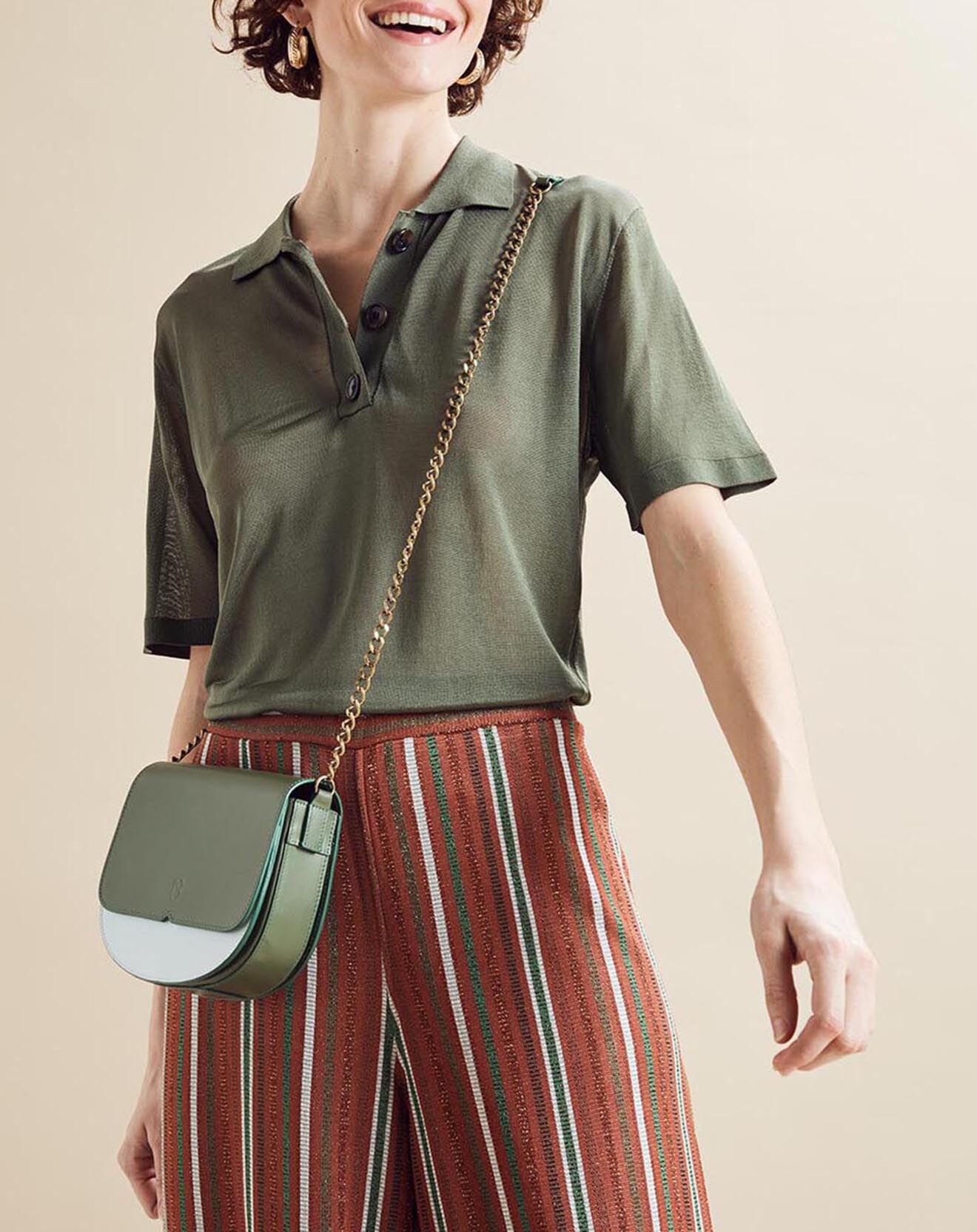 Chloé Stora Petit sac bandoulière en Cuir Suzy kaki/ciel - 17.5x15x5.5 cm