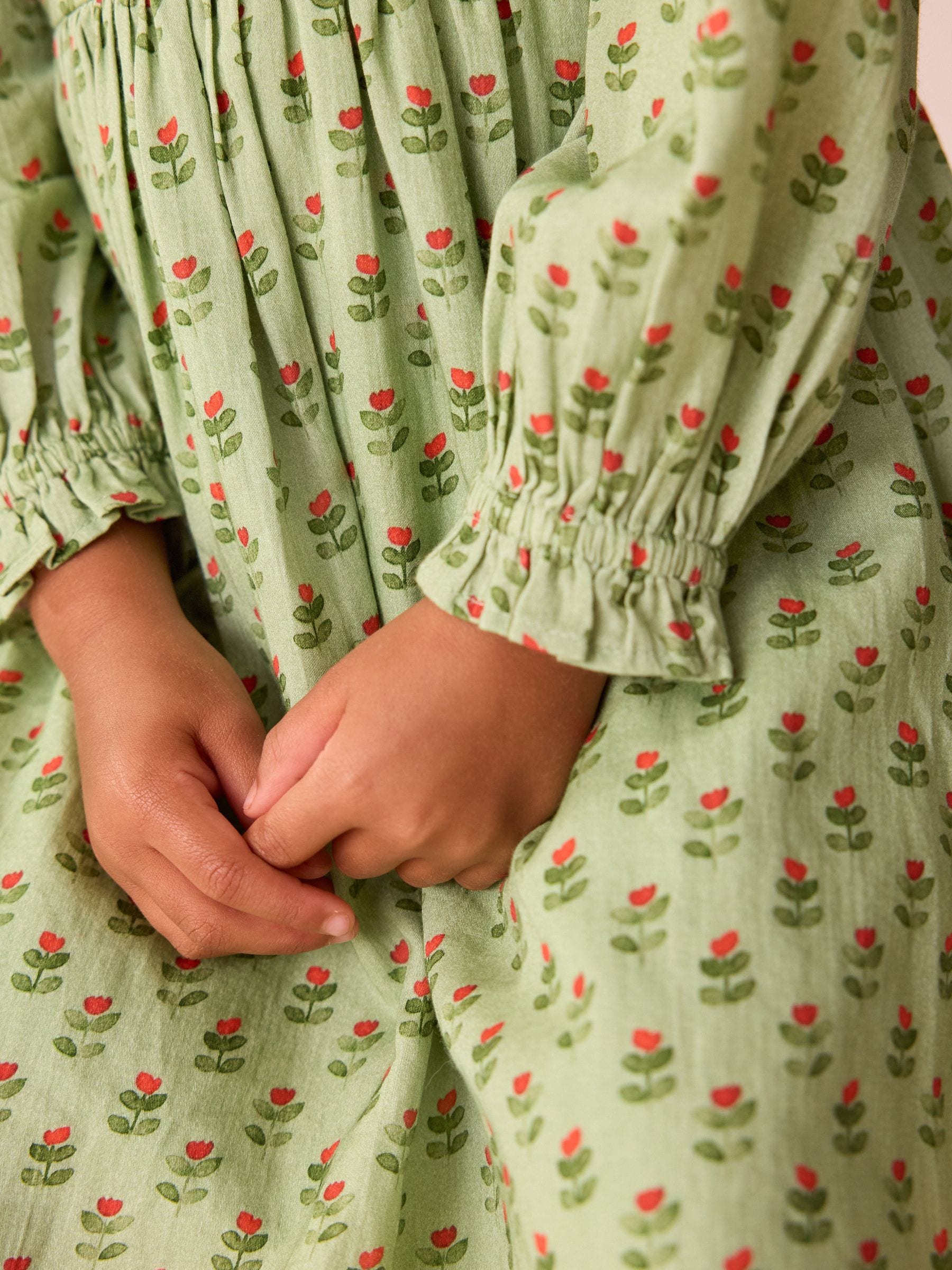 Groen met print - Collar Long Sleeve Dress (3mths-8yrs)