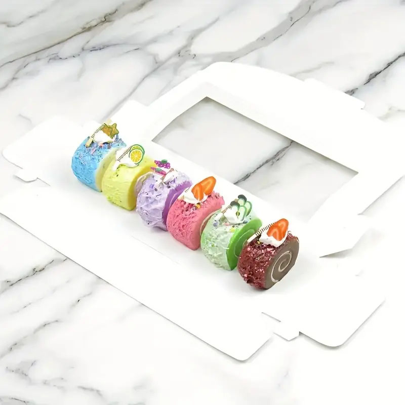 (10er Set) 22x7cm Karton Dessert Schachtel Muffin / Gebäck Transportbox mit Sichtfenster - Weiss