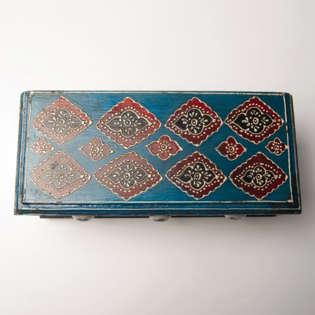 Schubladentruhe mit 3 Schubladen, blau/weiß/türkis, L 10 cm, B 24 cm, H 8,5 cm von fischer's lagerhaus