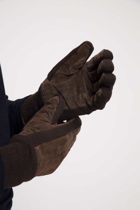Leder-Handschuhe, Veloursleder, Strick-Einsätze, warmes Futter