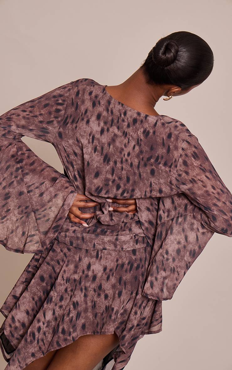 Marron Combi-short Jupe À Volants Étagés Imprimé Léopard