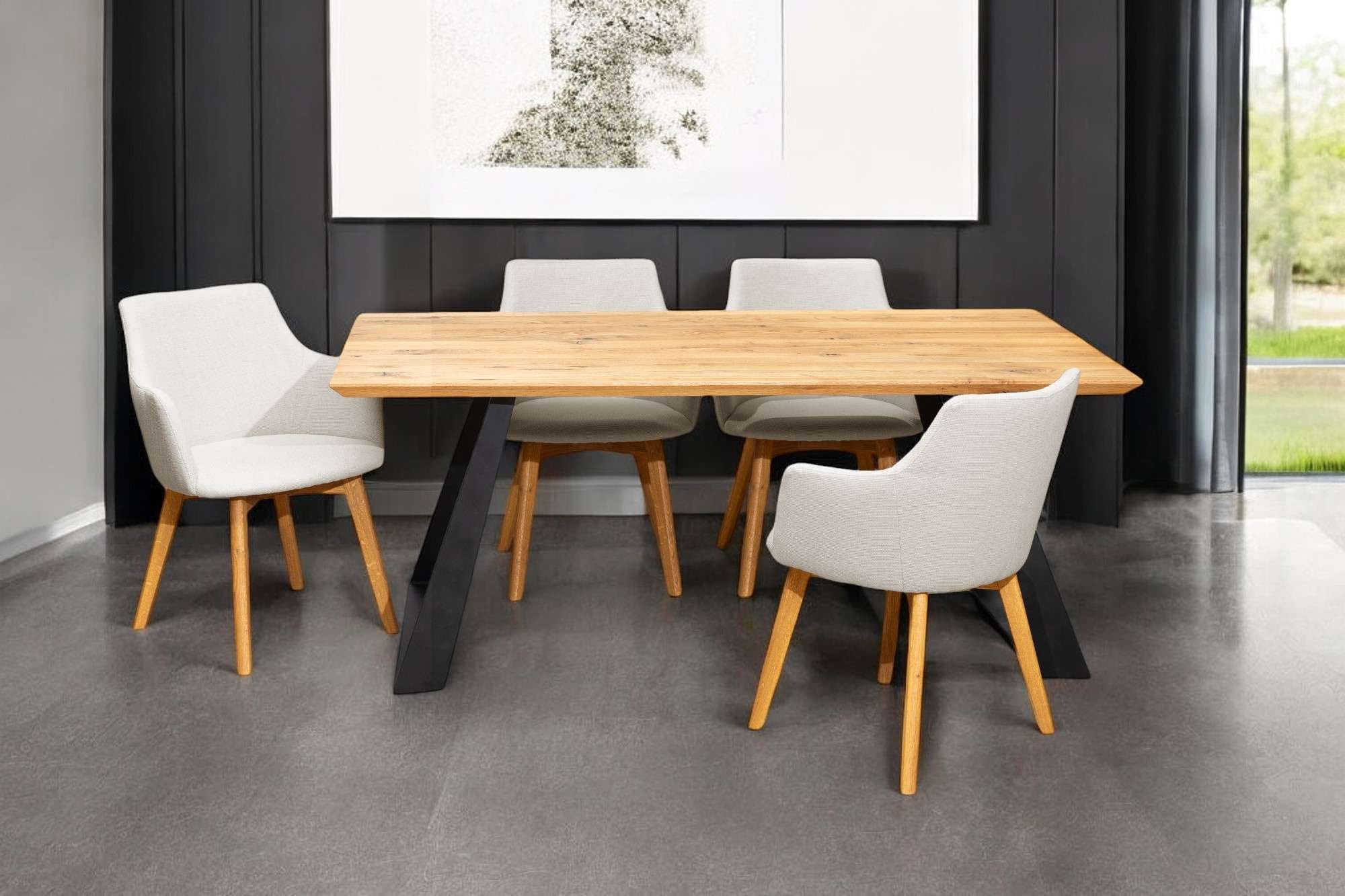 Home affaire Essgruppe »Ena Sitzgruppe für Küche/Esszimmer, Esstisch mit 4 Polsterstühlen 5tlg« Set, 5-tlg, 5 Stk. tlg. Stuhlbeine in Eiche Natur oder Buche Schwarz, Tisch 180 cm, U-Gestell