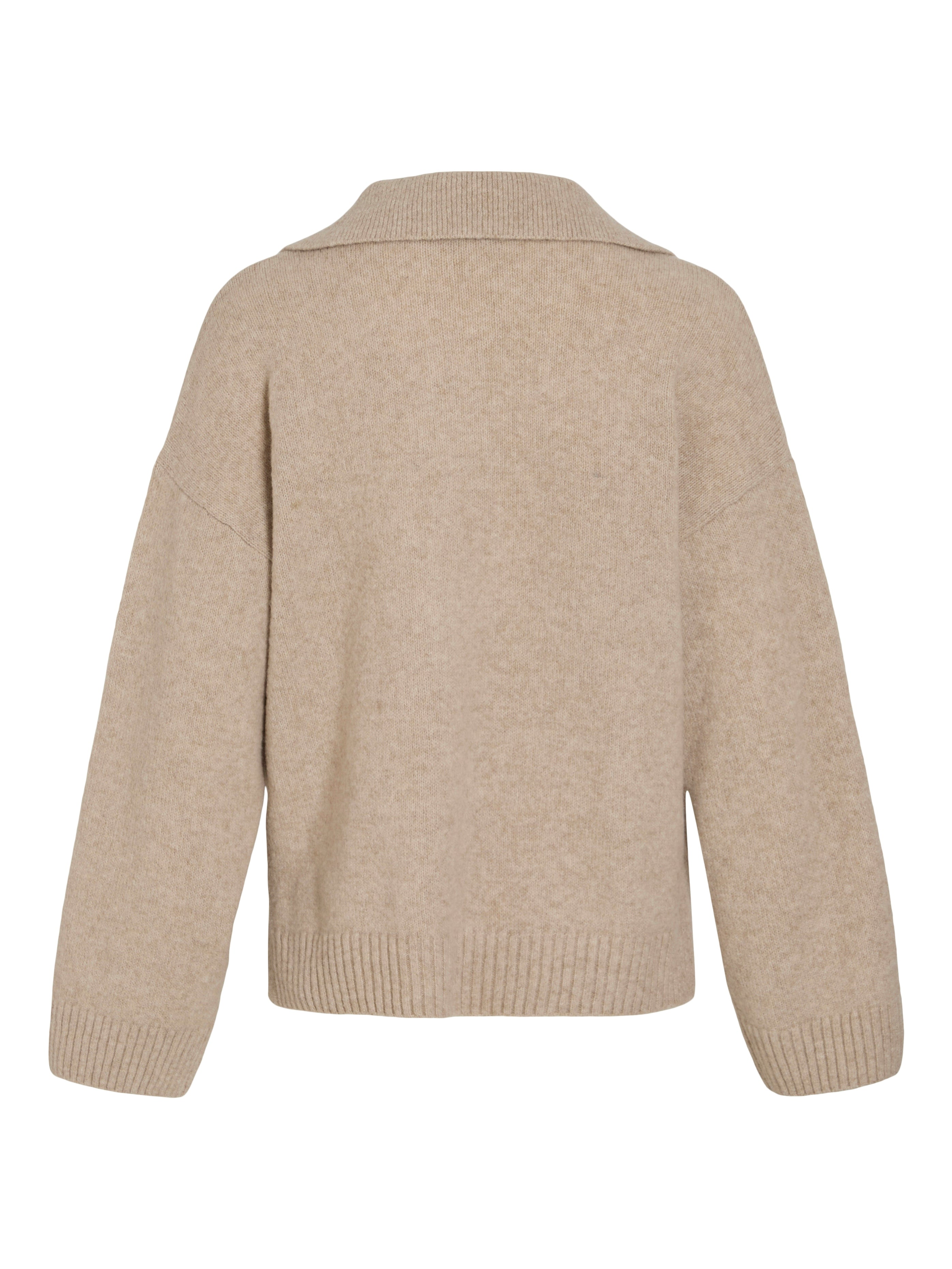 Vila  Viglia Polo-Neck L/S striktrøje - Natural Melange